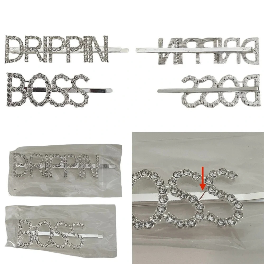 Crystal Rhinestone Studded Metal Hair Pin Accessories “DRIPPIN” & “BOSS” Set
